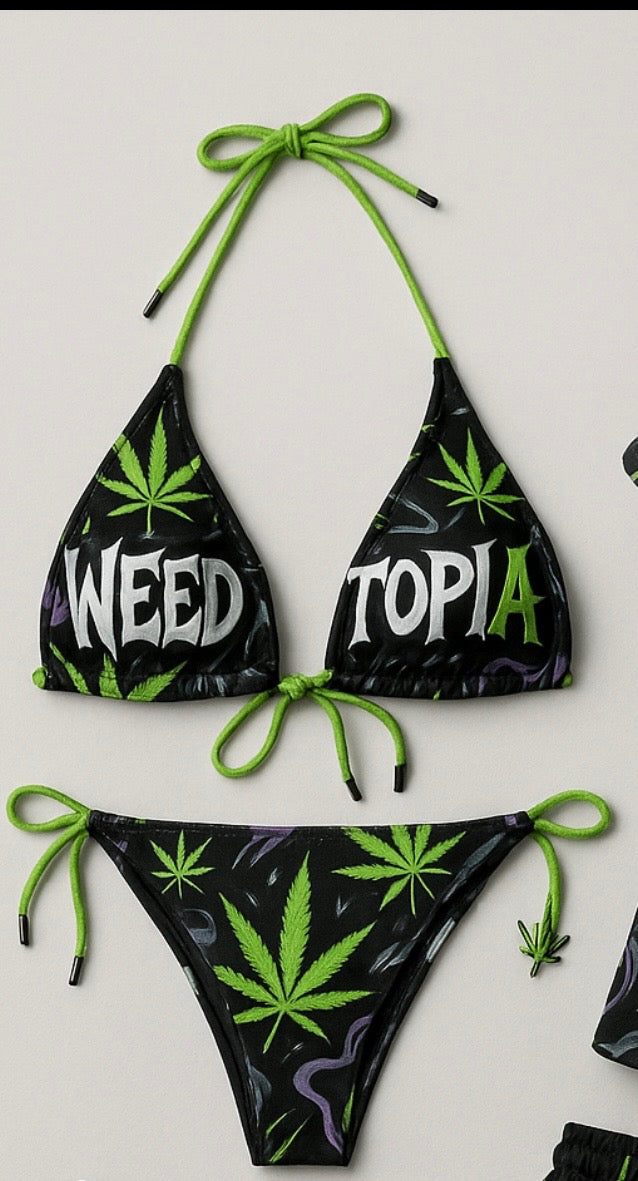 WEEDTOPIA Signature Leaf Bikini Set – Limited Summer Drop